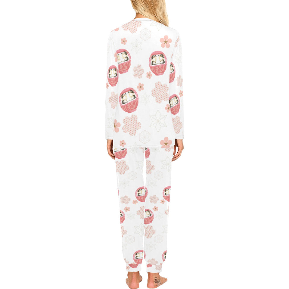 Daruma japanese wooden doll cherry blossom flower Women's All Over Print Pajama Set