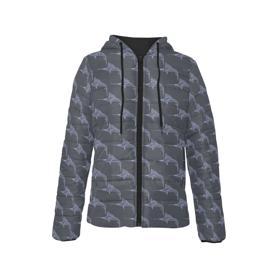 Swordfish Pattern Print Design 03 Women's Padded Hooded Jacket