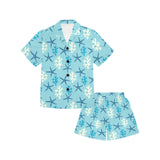 Blue starfish coral reef pattern Kids' Boys' Girls' V-Neck Short Pajama Set