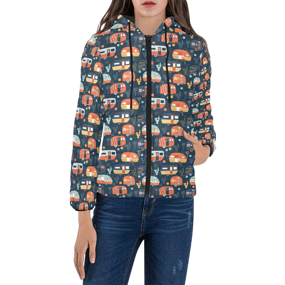 Camper Van Pattern Print Design 05 Women's Padded Hooded Jacket