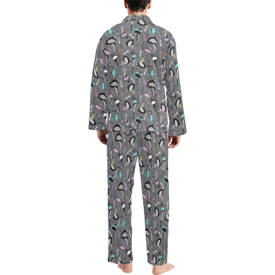 Ostrich Pattern Print Design 01 Men's Long Pajama Set