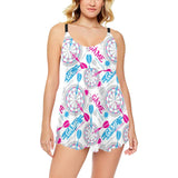 Darts Pattern Print Design 01 Chest Sexy Pleated Two Piece Swim Dress
