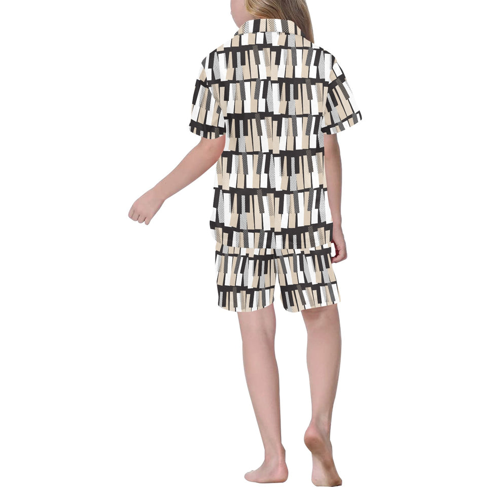 Piano Pattern Print Design 04 Kids' Boys' Girls' V-Neck Short Pajama Set