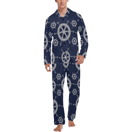 nautical steering wheel design pattern Men's Long Pajama Set