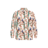 Peacock tropical flower pattern Men's Long Sleeve Polo Shirt