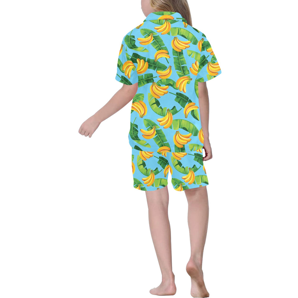 banana leaves banana design pattern Kids' Boys' Girls' V-Neck Short Pajama Set