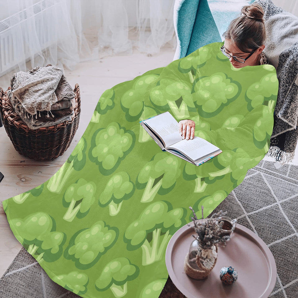 Broccoli pattern green background Blanket Robe with Sleeves