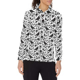 Crow dark floral pattern Women's Long Sleeve Polo Shirt