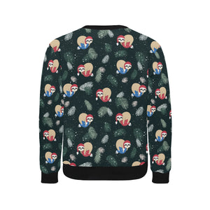 Cute sloths sleeping christmas ball santa hat patt Men's Crew Neck Sweatshirt