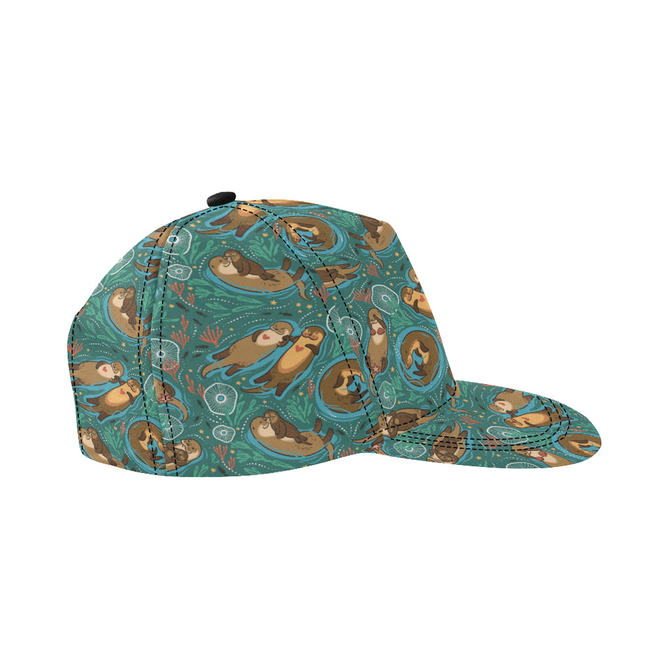 cute brown sea otters ornamental seaweed corals gr All Over Print Snapback Cap