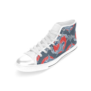 Koi Fish Carp Fishs hand drawn japanese art Women's High Top Canvas Shoes White