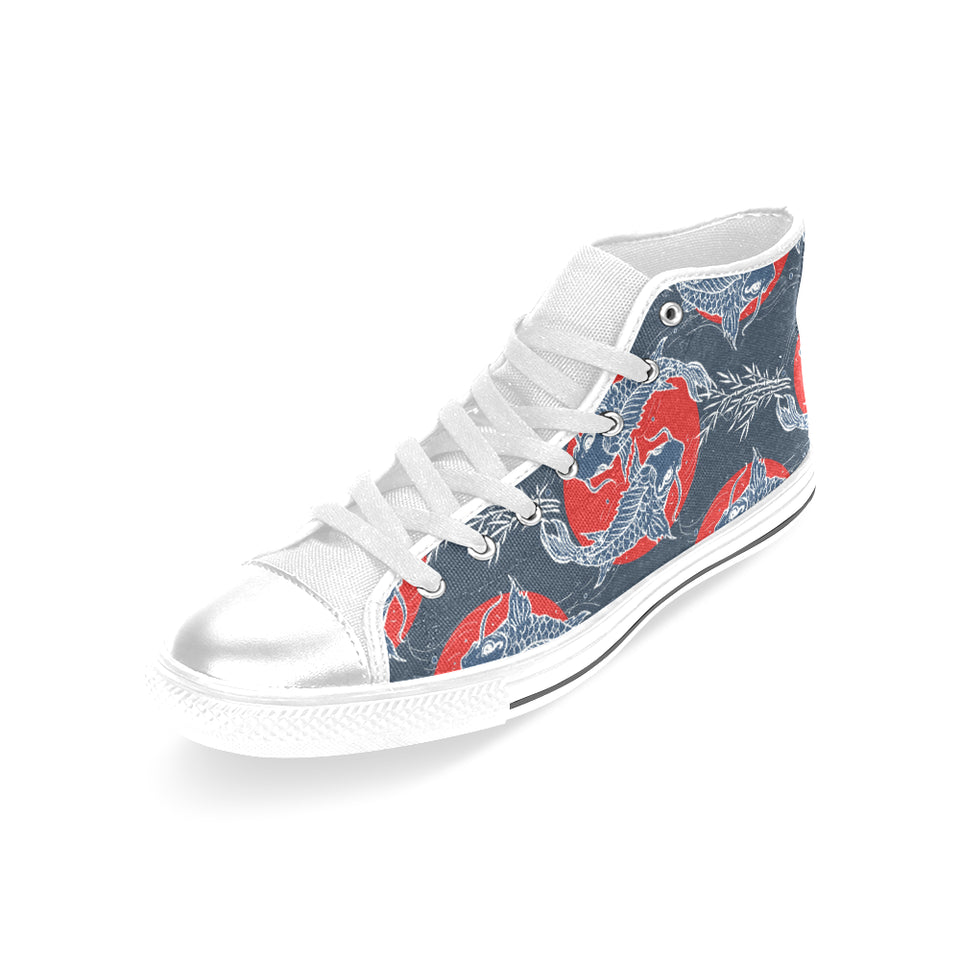 Koi Fish Carp Fishs hand drawn japanese art Women's High Top Canvas Shoes White
