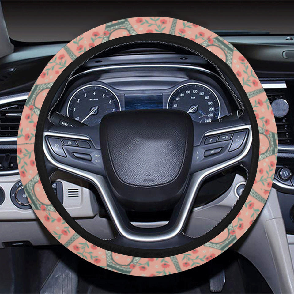 Eiffel Tower Flower Background Pattern Print Desig Car Steering Wheel Cover