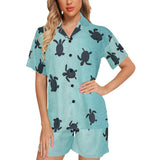 Sea turtle with blue ocean backgroud Women's V-Neck Short Pajama Set
