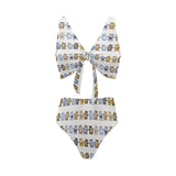Teddy Bear Pattern Print Design 02 Chest Bowknot High Waisted Bikini Swimsuit