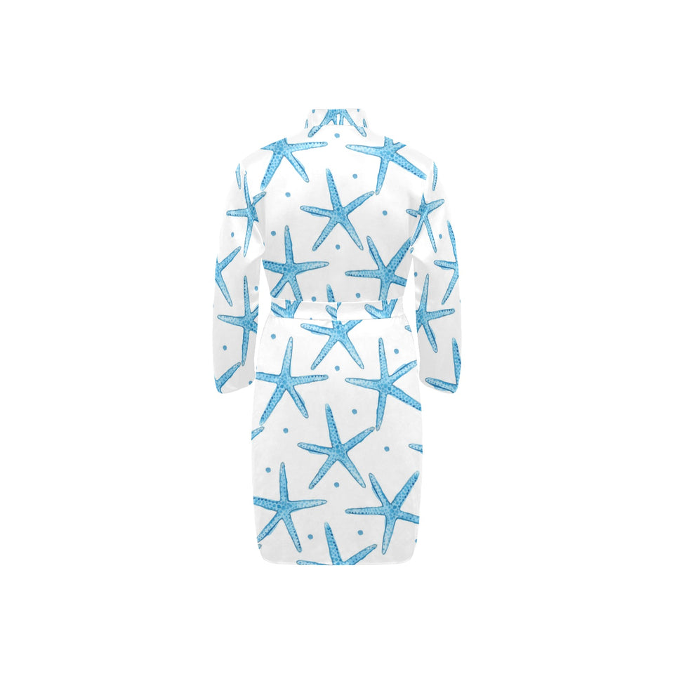 Watercolor starfish pattern Men's Long Sleeve Belted Night Robe