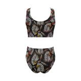 Eagle Pattern Print Design 05 Chest Bowknot High Waisted Bikini Swimsuit