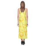 lemon pattern V-Neck Open Fork Long Dress