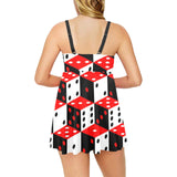 Dice Pattern Print Design 02 Chest Sexy Pleated Two Piece Swim Dress