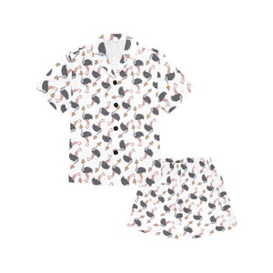 Ostrich Pattern Print Design 02 Kids' Boys' Girls' V-Neck Short Pajama Set