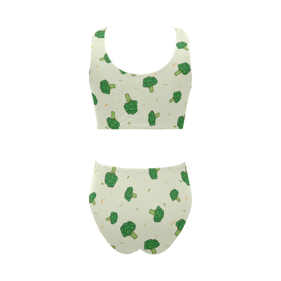 Broccoli pattern Chest Bowknot High Waisted Bikini Swimsuit