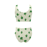Broccoli pattern Chest Bowknot High Waisted Bikini Swimsuit