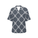nautical steering wheel rope pattern Women's All Over Print Hawaiian Shirt