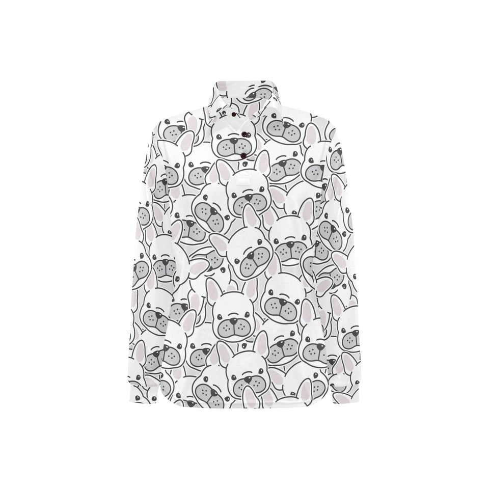 Cute french bulldog head pattern Women's Long Sleeve Polo Shirt