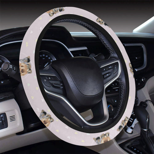 Yorkshire Terrier Pattern Print Design 02 Car Steering Wheel Cover