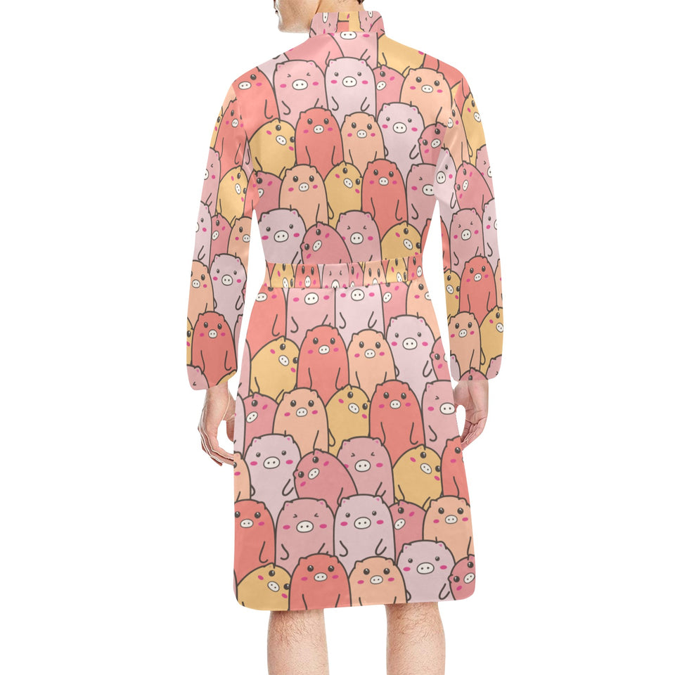Pig Pattern Print Design 04 Men's Long Sleeve Belted Night Robe