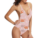 Cute fox pattern pink background Women's One-Piece Swimsuit
