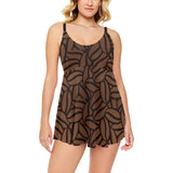 coffee bean pattern Chest Sexy Pleated Two Piece Swim Dress