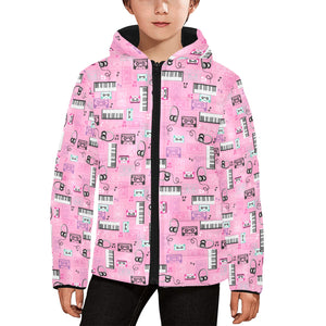 Piano Pattern Print Design 01 Kids' Boys' Girls' Padded Hooded Jacket