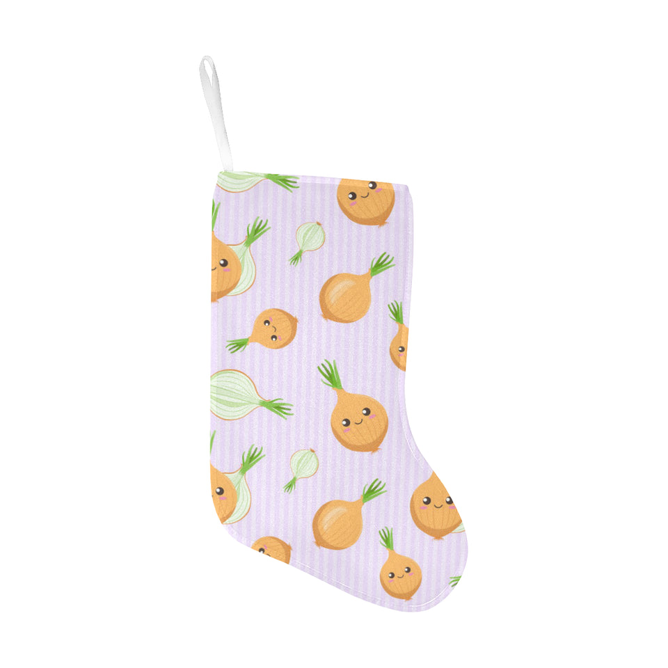 cute onions smiling faces purple background Christmas Stocking