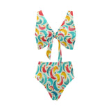 Colorful moon pattern Chest Bowknot High Waisted Bikini Swimsuit