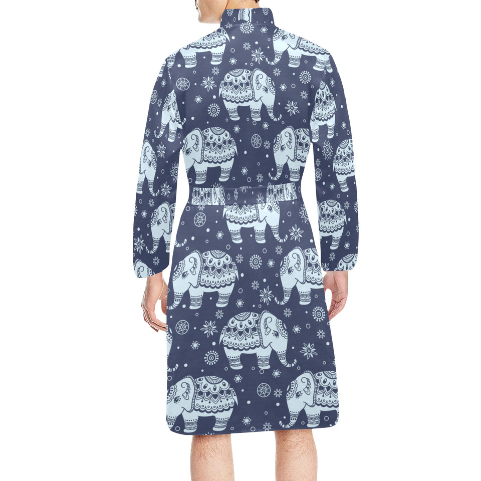 Elephant tribal design pattern Men's Long Sleeve Belted Night Robe