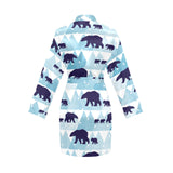 polar bear winter snow pattern Women's Long Sleeve Belted Night Robe