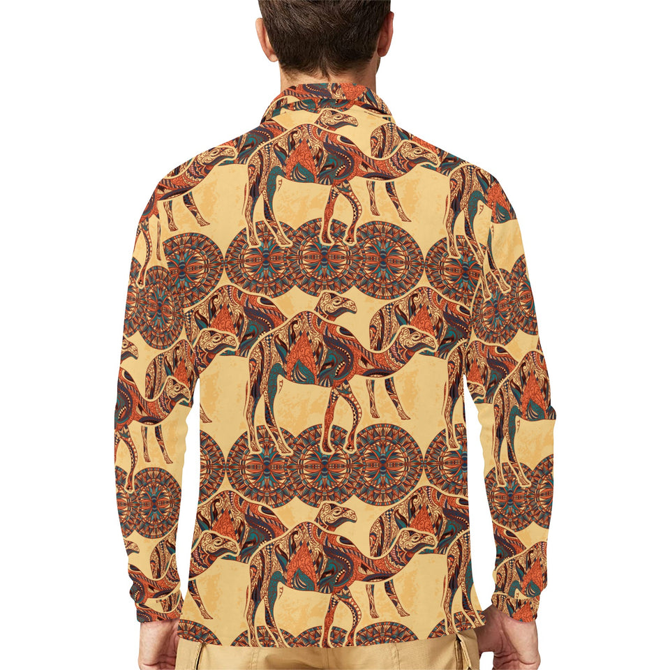 Camel polynesian tribal design pattern Men's Long Sleeve Polo Shirt