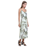 Monkey sloth lemur palm trees pattern V-Neck Open Fork Long Dress