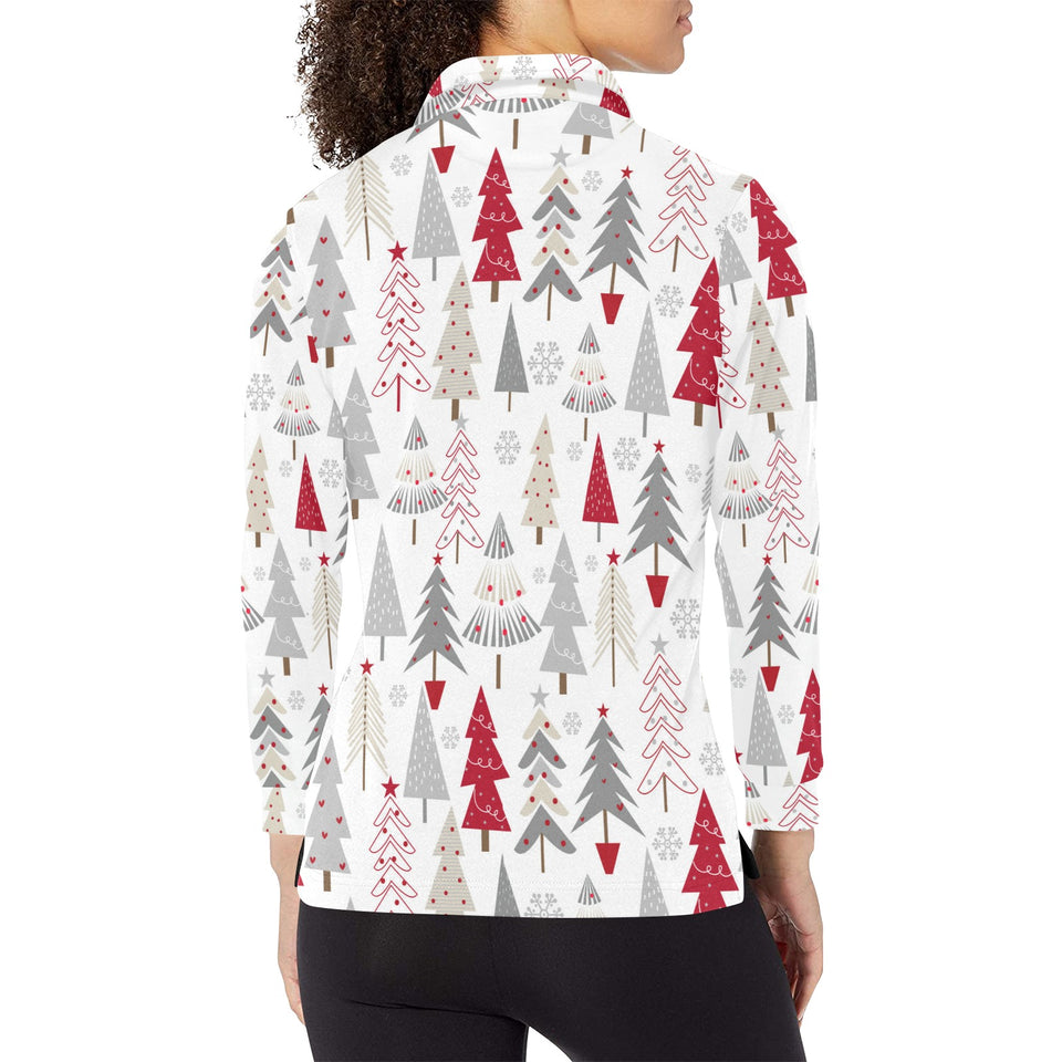 Cute Christmas tree pattern Women's Long Sleeve Polo Shirt