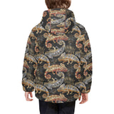 Chameleon lizard tropical leaves palm tree Kids' Boys' Girls' Padded Hooded Jacket