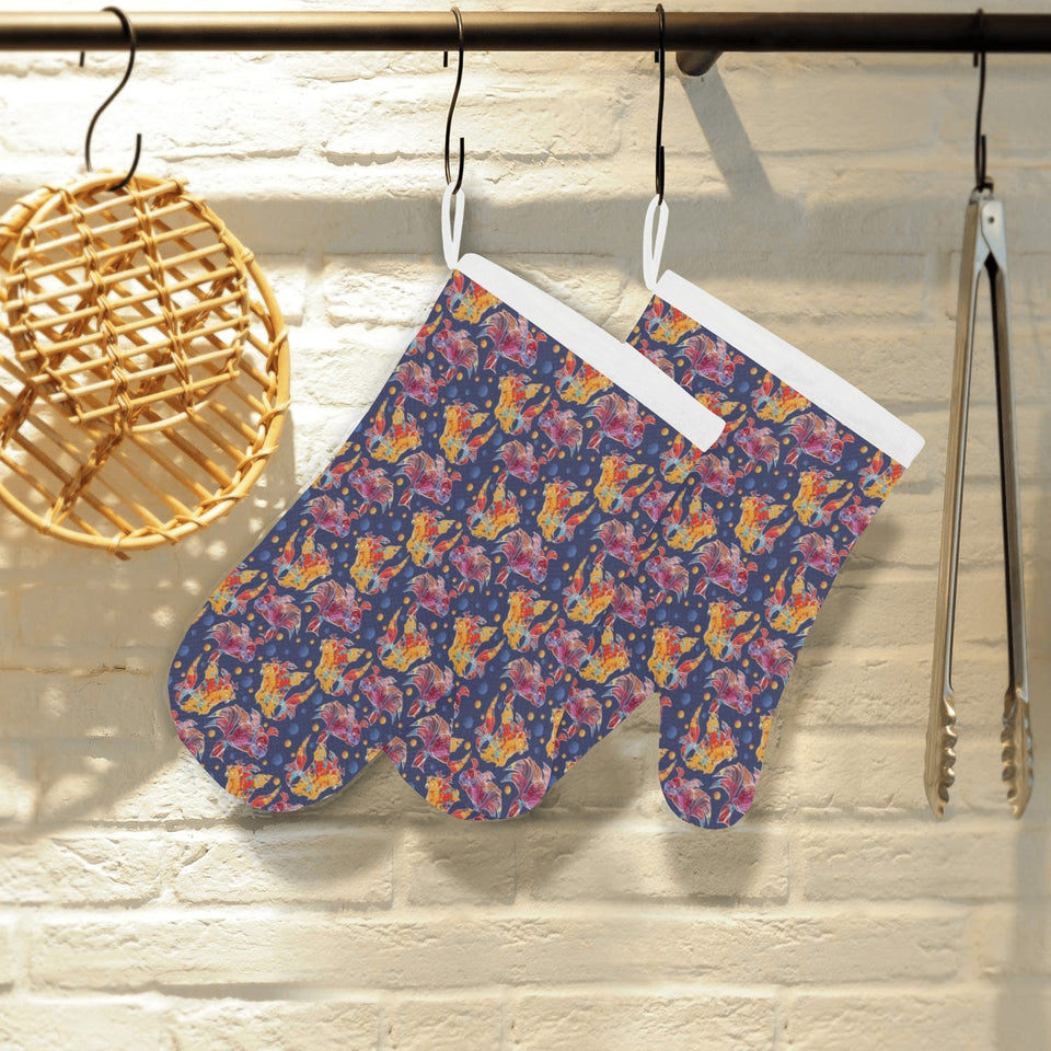 Goldfish Pattern Print Design 05 Heat Resistant Oven Mitts