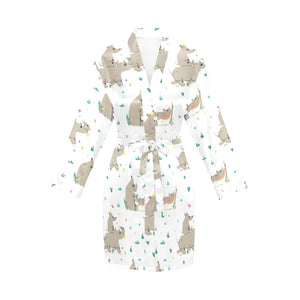Cute Rhino pattern background Women's Long Sleeve Belted Night Robe