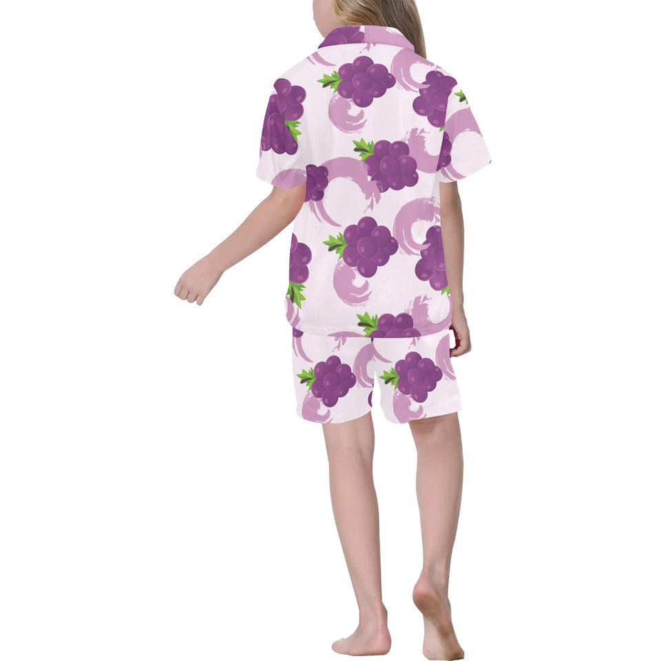 Cute Grape pattern Kids' Boys' Girls' V-Neck Short Pajama Set