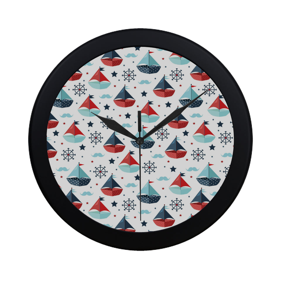 Cute color paper sailboat pattern Elegant Black Wall Clock