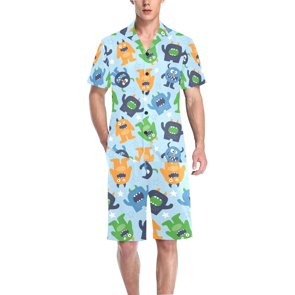 Alien Pattern Print Design 04 Men's V-Neck Short Pajama Set