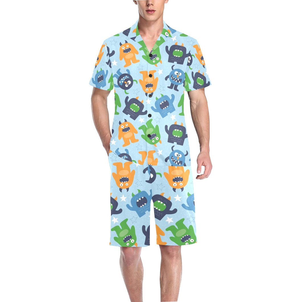 Alien Pattern Print Design 04 Men's V-Neck Short Pajama Set