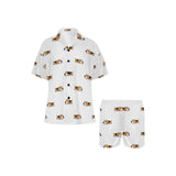 Cute beagle dog sleeping pattern Women's V-Neck Short Pajama Set