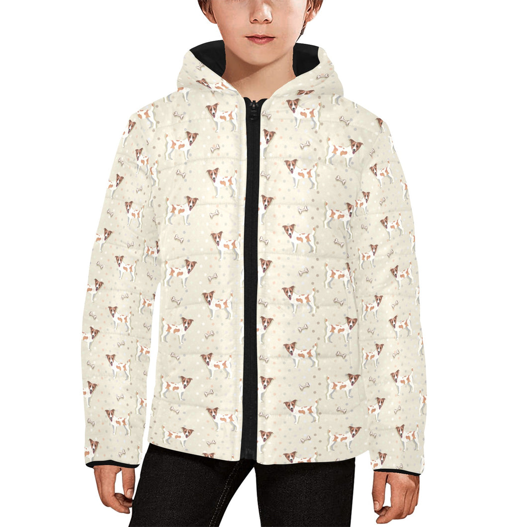 Jack Russel Pattern Print Design 02 Kids' Boys' Girls' Padded Hooded Jacket