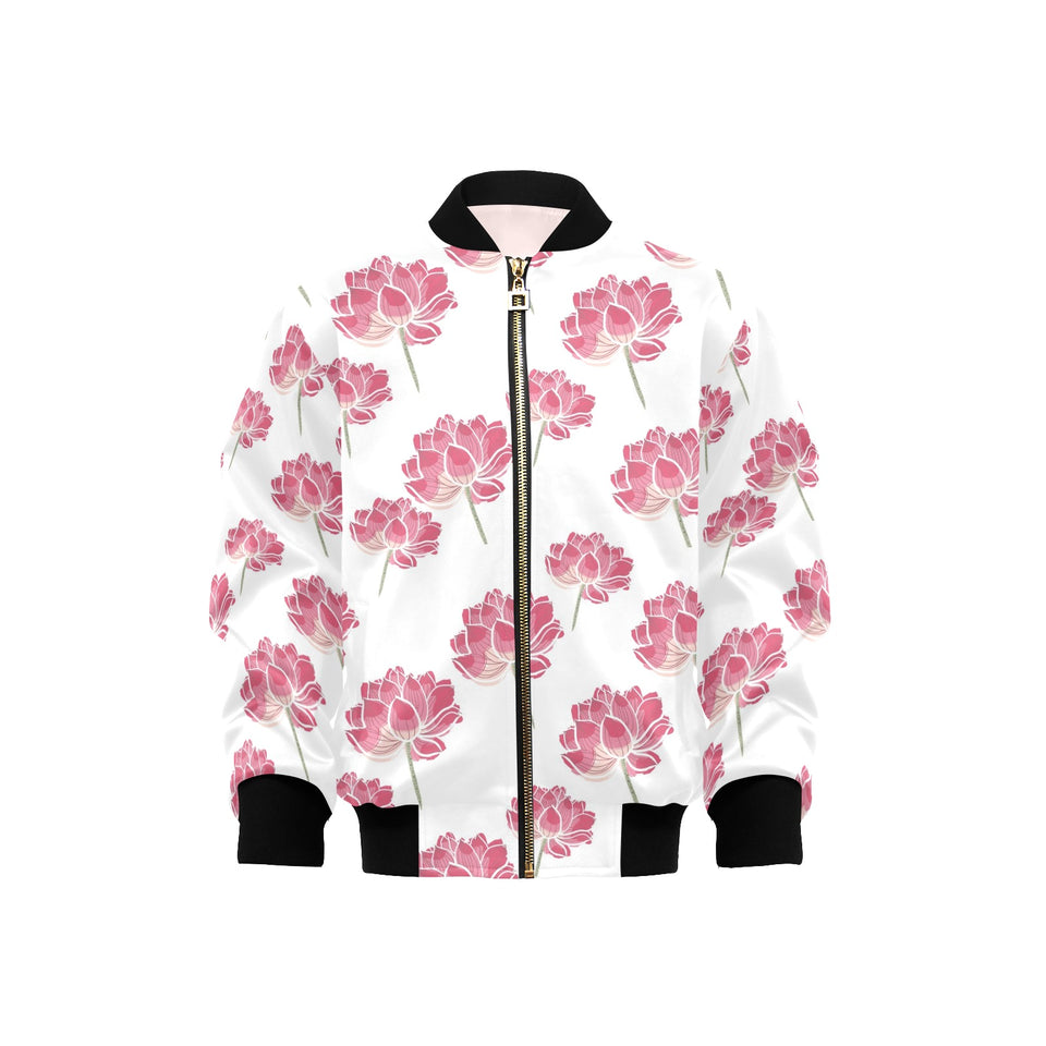Pink lotus waterlily pattern Kids' Boys' Girls' Bomber Jacket